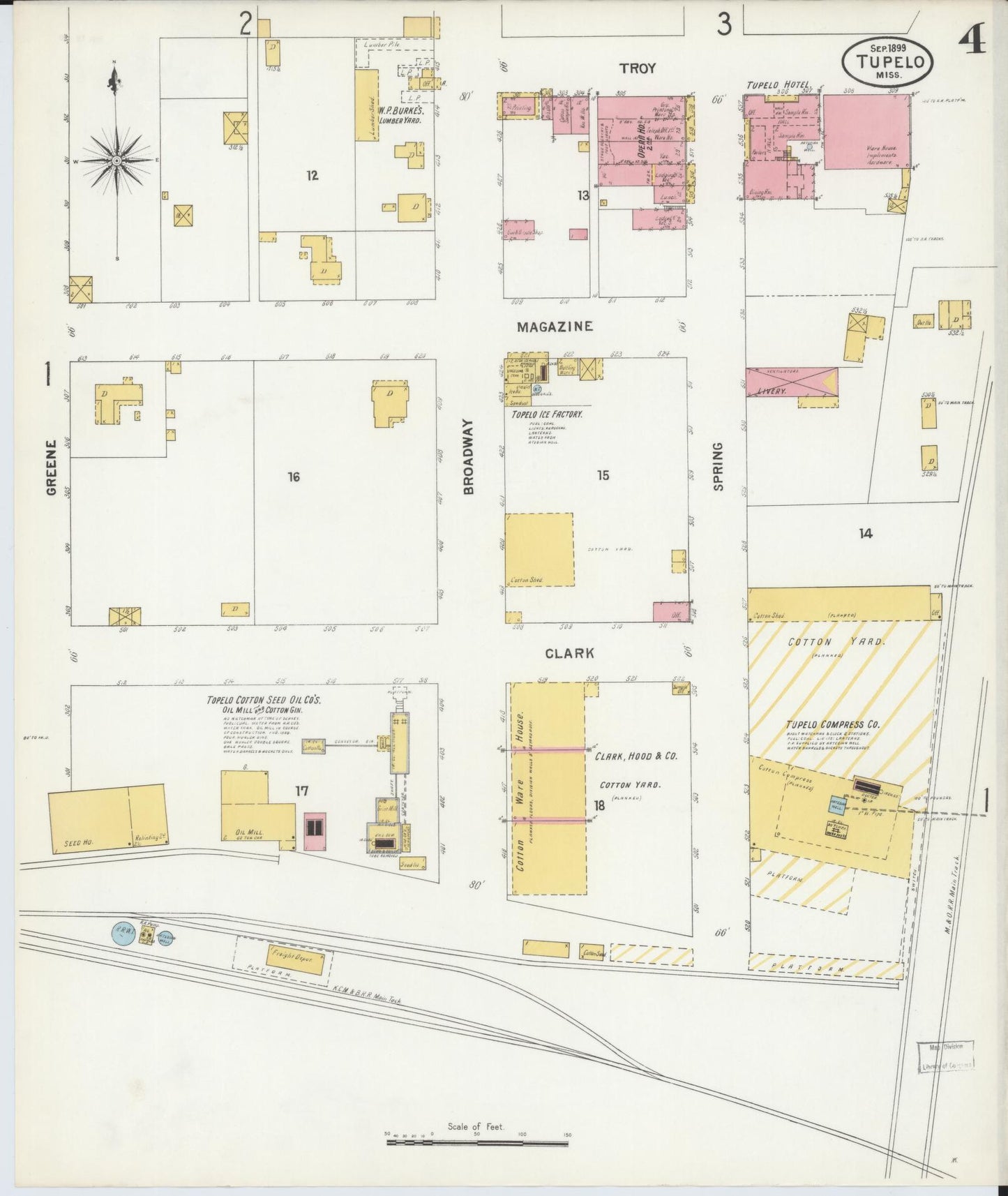 Sanborn Fire Insurance Map from Tupelo, Lee County, Mississippi (1899), Sheet #0004 - Complete Map Set gallery image, historic Sanborn map, vintage wall art, Mississippi Mississippi