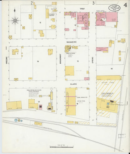 Sanborn Fire Insurance Map from Tupelo, Lee County, Mississippi (1899), Sheet #0004 - Complete Map Set gallery image, historic Sanborn map, vintage wall art, Mississippi Mississippi