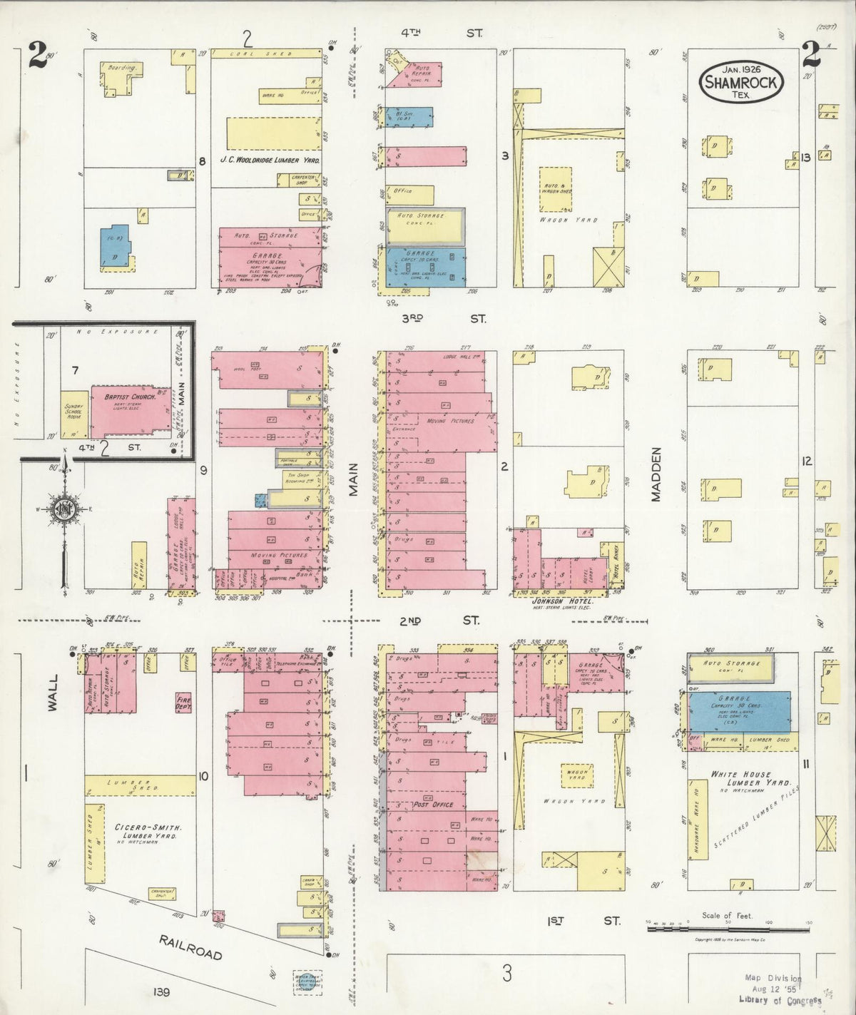 Sanborn Fire Insurance Map from Shamrock, Wheeler County, Texas (1926), Sheet #0002 - Complete Map Set gallery image, historic Sanborn map, vintage wall art, Texas Texas