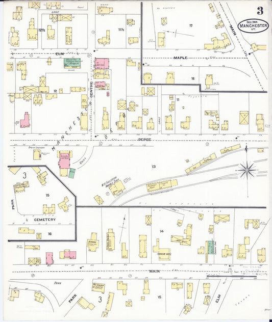 Sanborn Fire Insurance Map from Manchester, Bennington County, Vermont (1904), Sheet #0003 - Historic Sanborn Fire Insurance Map Print, vintage old map wall art, antique decor, genealogy gift, Vermont Vermont map