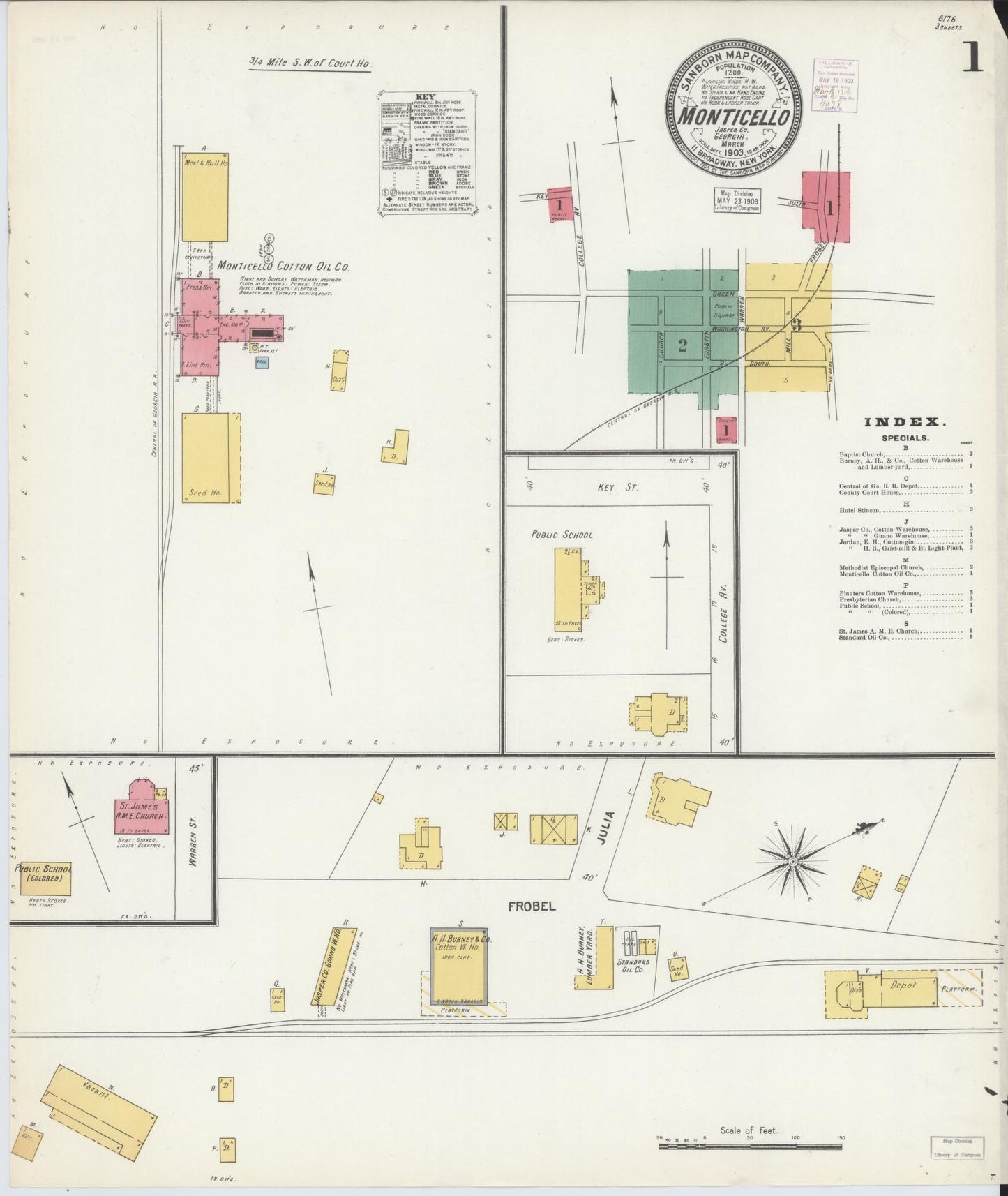 Sanborn Fire Insurance Map from Monticello, Jasper County, Georgia (1903), Sheet #0001 - Complete Map Set gallery image, historic Sanborn map, vintage wall art, Georgia Georgia