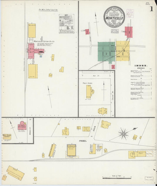 Sanborn Fire Insurance Map from Monticello, Jasper County, Georgia (1903), Sheet #0001 - Complete Map Set gallery image, historic Sanborn map, vintage wall art, Georgia Georgia