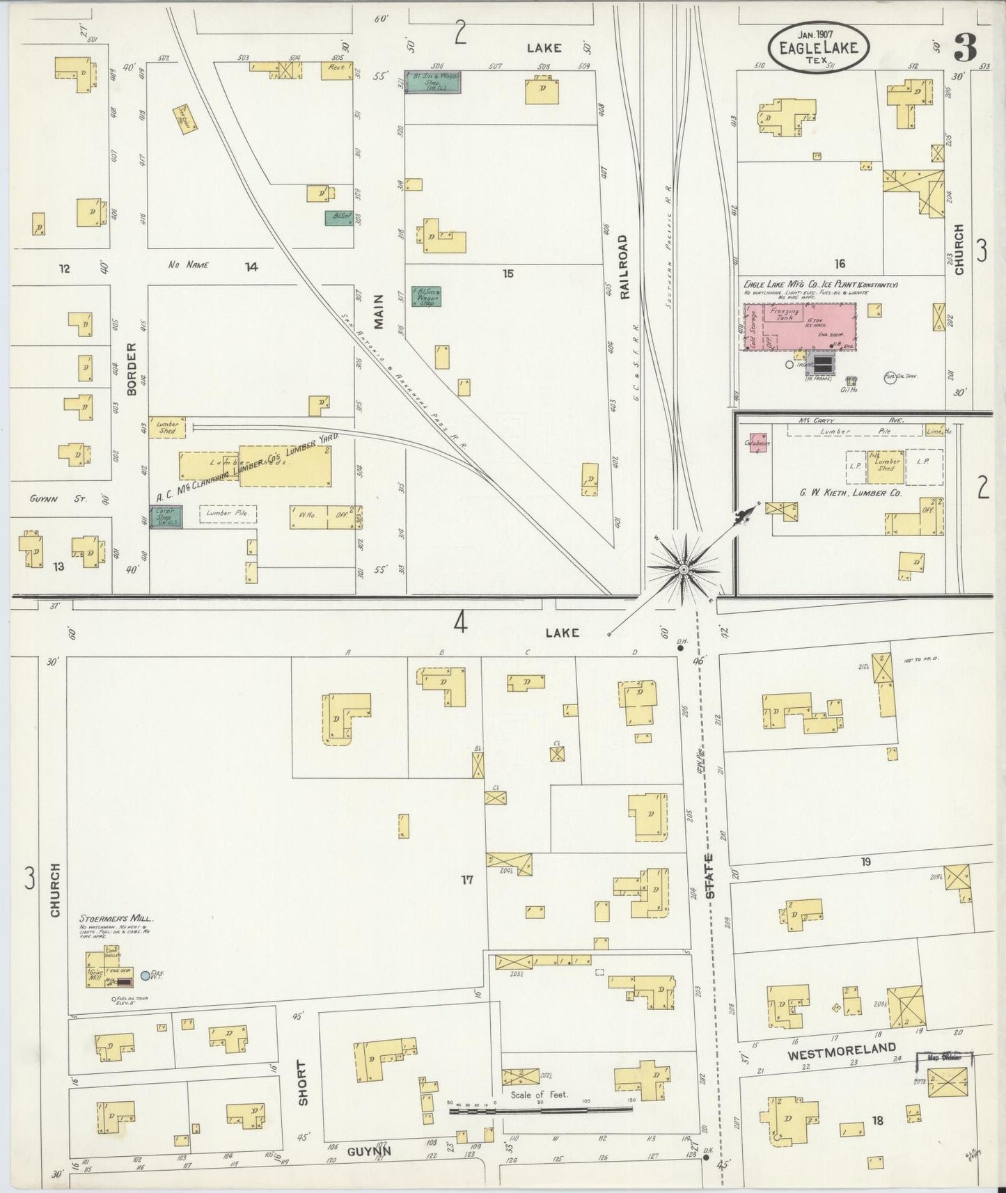 Sanborn Fire Insurance Map from Eagle Lake, Colorado County, Texas (1907), Sheet #0003 - Complete Map Set gallery image, historic Sanborn map, vintage wall art, Eagle Lake Colorado