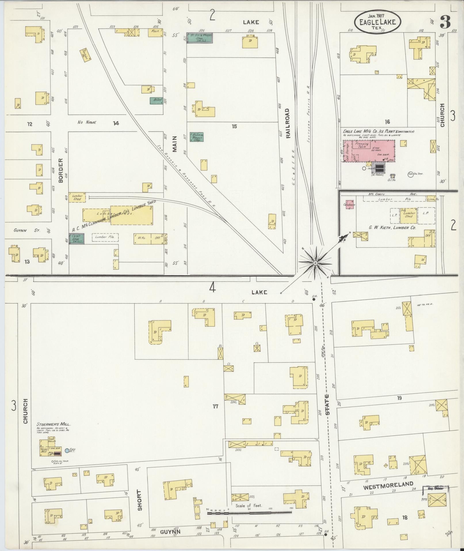 Sanborn Fire Insurance Map from Eagle Lake, Colorado County, Texas (1907), Sheet #0003 - Complete Map Set gallery image, historic Sanborn map, vintage wall art, Eagle Lake Colorado