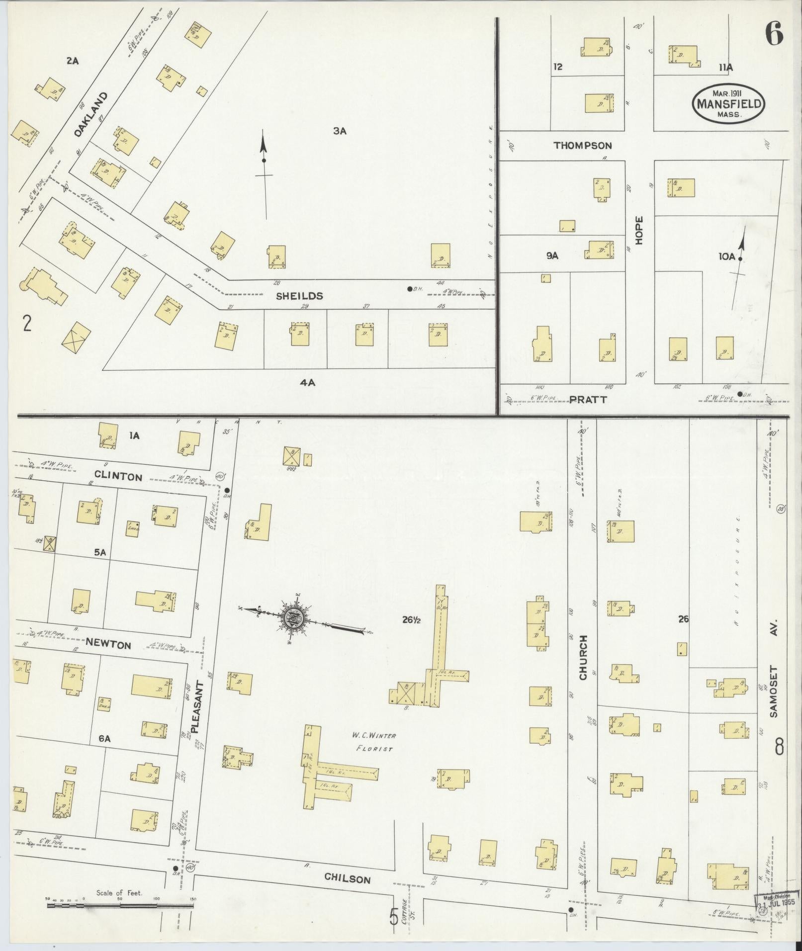 Sanborn Fire Insurance Map from Mansfield, Bristol County, Massachusetts (1911), Sheet #0006 - Complete Map Set gallery image, historic Sanborn map, vintage wall art, Massachusetts Massachusetts