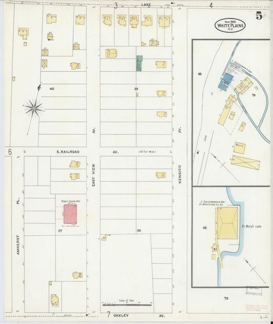 Sanborn Fire Insurance Map from White Plains, Westchester County, New York (1905), Sheet #0005 - Historic Sanborn Fire Insurance Map Print, vintage old map wall art, antique decor, genealogy gift, New York New York map