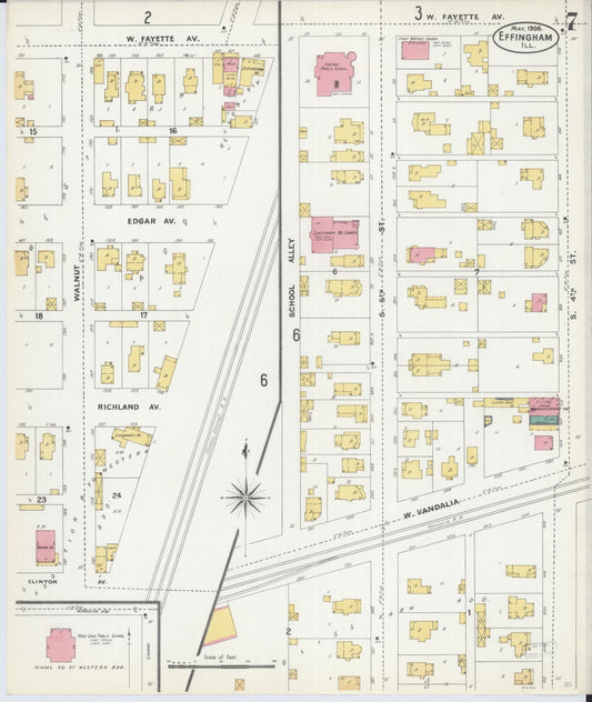 Sanborn Fire Insurance Map from Effingham, Effingham County, Illinois (1906), Sheet #0007 - Historic Sanborn Fire Insurance Map Print, vintage old map wall art, antique decor, genealogy gift, Illinois Illinois map