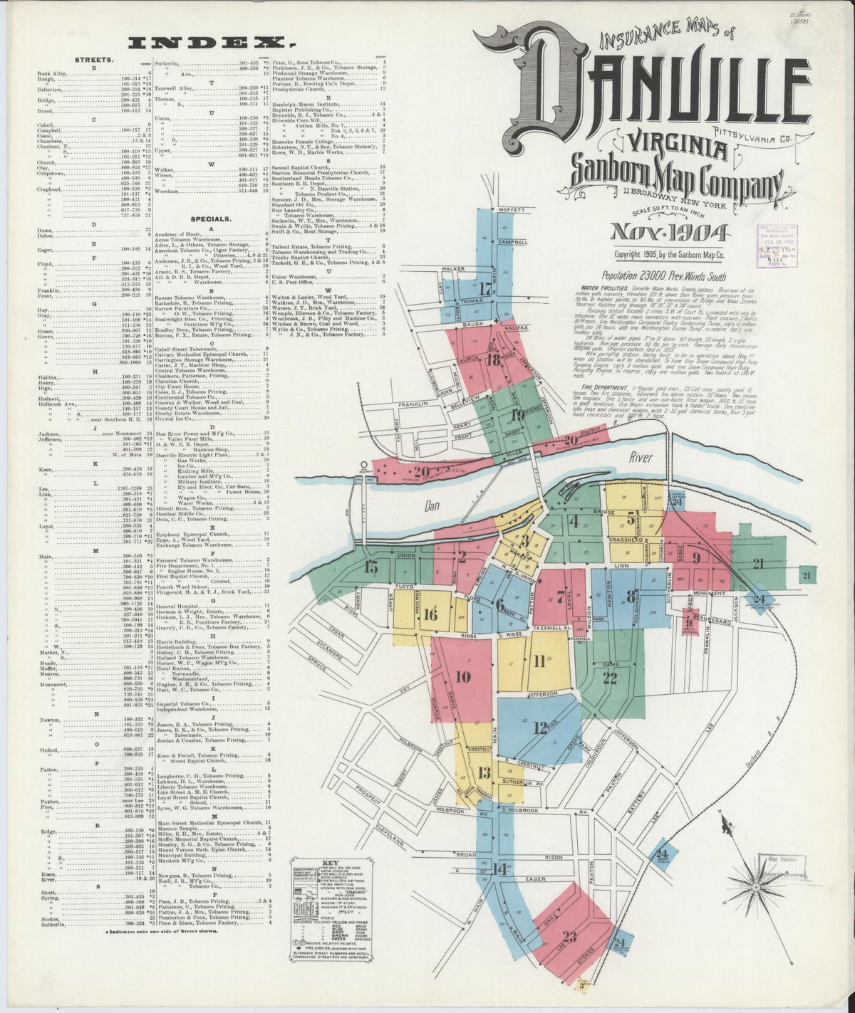 Sanborn Fire Insurance Map from Danville, Independent Cities, Virginia (1904), Sheet #0001 - Complete Map Set gallery image, historic Sanborn map, vintage wall art, Virginia Virginia