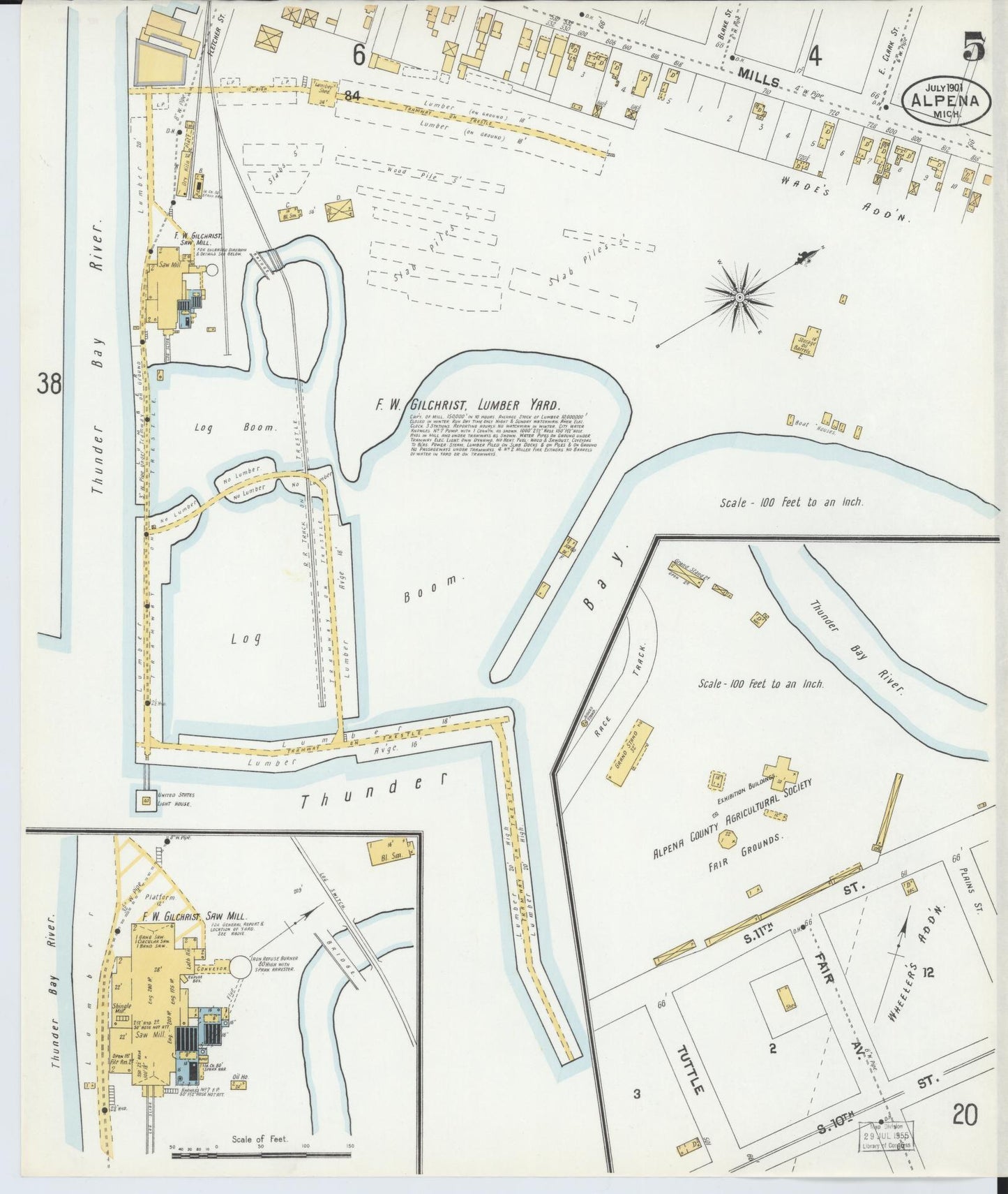 Sanborn Fire Insurance Map from Alpena, Alpena County, Michigan (1901), Sheet #0005 - Historic Sanborn Fire Insurance Map Print, vintage old map wall art, antique decor, genealogy gift, Michigan Michigan map