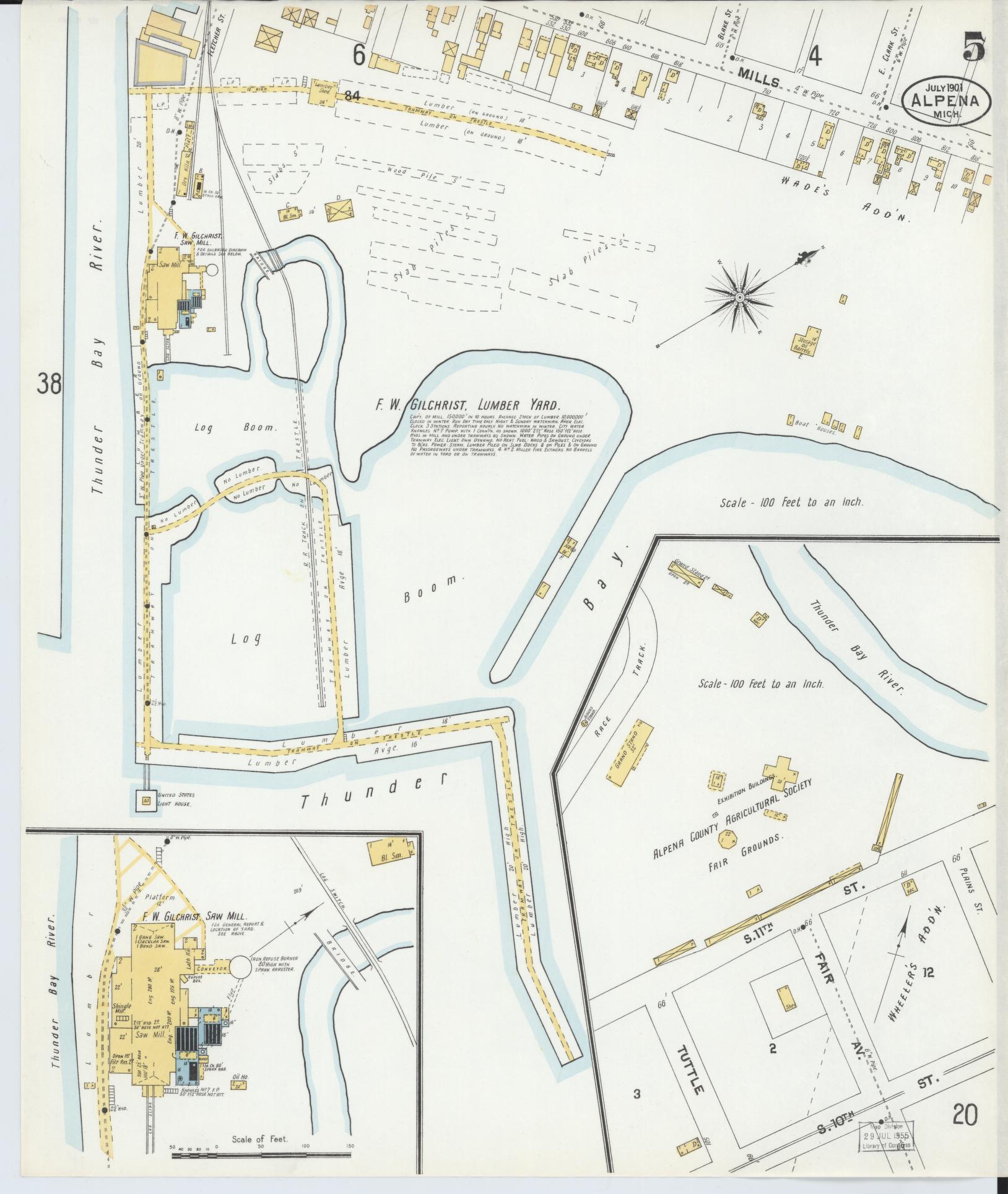 Sanborn Fire Insurance Map from Alpena, Alpena County, Michigan (1901), Sheet #0005 - Historic Sanborn Fire Insurance Map Print, vintage old map wall art, antique decor, genealogy gift, Michigan Michigan map