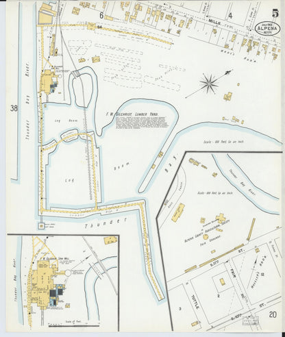 Sanborn Fire Insurance Map from Alpena, Alpena County, Michigan (1901), Sheet #0005 - Historic Sanborn Fire Insurance Map Print, vintage old map wall art, antique decor, genealogy gift, Michigan Michigan map