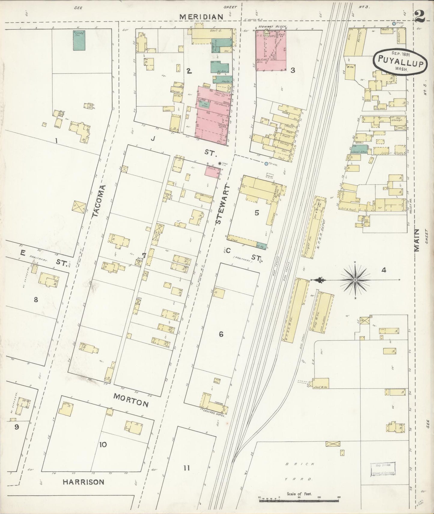 Sanborn Fire Insurance Map from Puyallup, Pierce County, Washington (1891), Sheet #0002 - Complete Map Set gallery image, historic Sanborn map, vintage wall art, Washington Washington