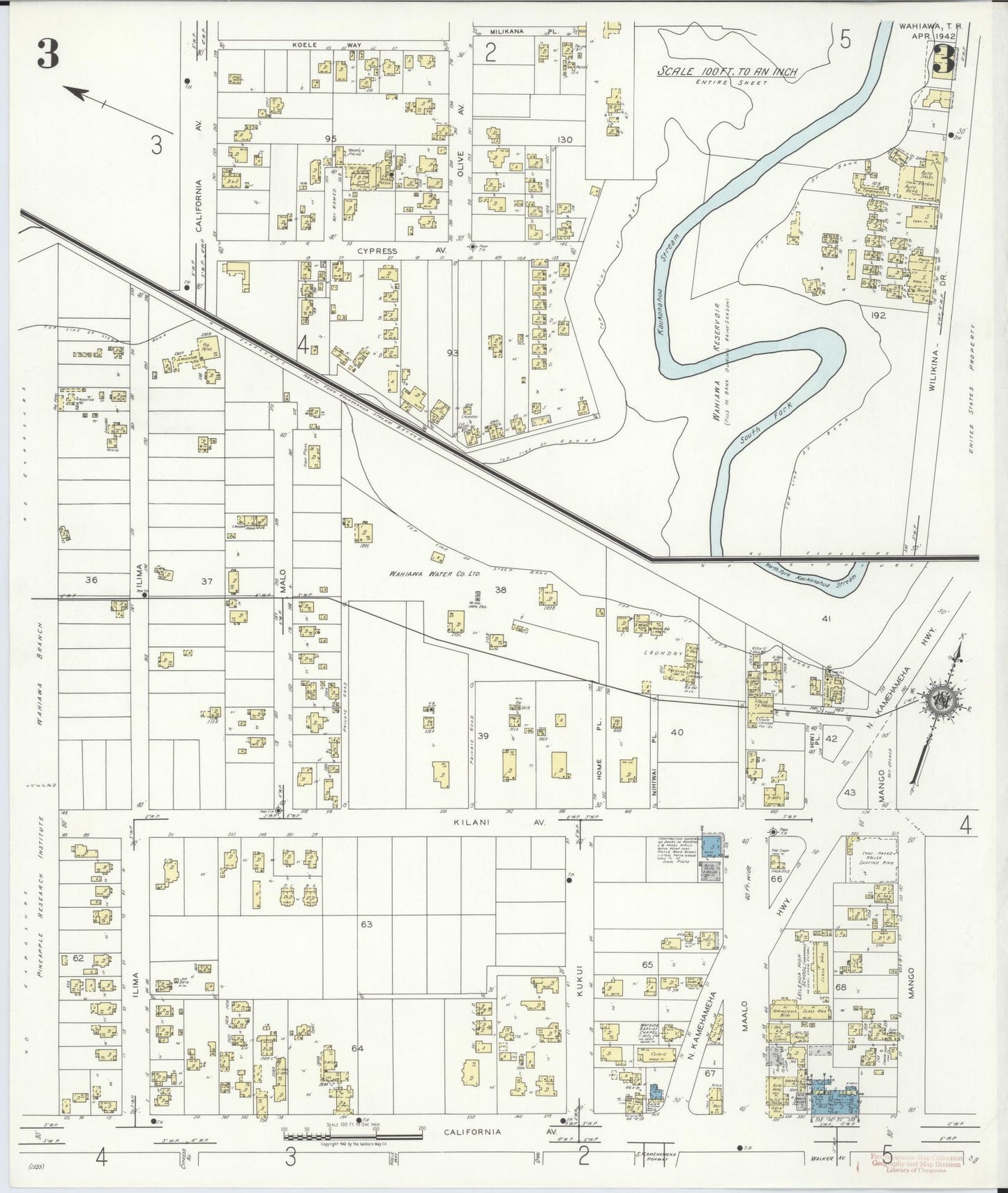 Sanborn Fire Insurance Map from Wahiawa, Honolulu County, Hawaii (1942), Sheet #0003 - Complete Map Set gallery image, historic Sanborn map, vintage wall art, Hawaii Hawaii