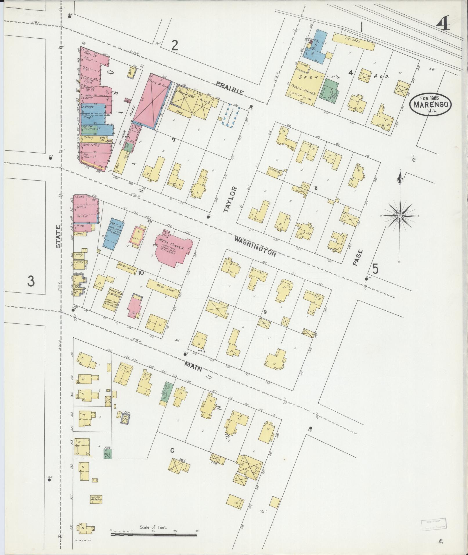 Sanborn Fire Insurance Map from Marengo, McHenry County, Illinois (1905), Sheet #0004 - Complete Map Set gallery image, historic Sanborn map, vintage wall art, Illinois Illinois