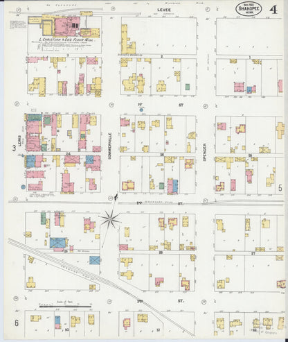 Sanborn Fire Insurance Map from Shakopee, Scott County, Minnesota (1902), Sheet #0004 - Historic Sanborn Fire Insurance Map Print, vintage old map wall art, antique decor, genealogy gift, Minnesota Minnesota map