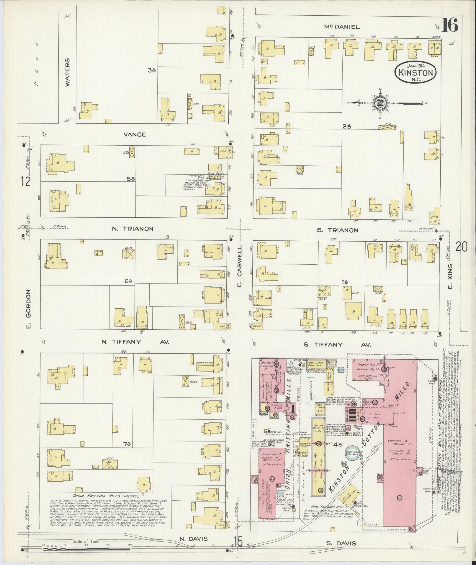 Sanborn Fire Insurance Map from Kinston, Lenoir County, North Carolina (1914), Sheet #0016 - Complete Map Set gallery image, historic Sanborn map, vintage wall art, North Carolina North Carolina