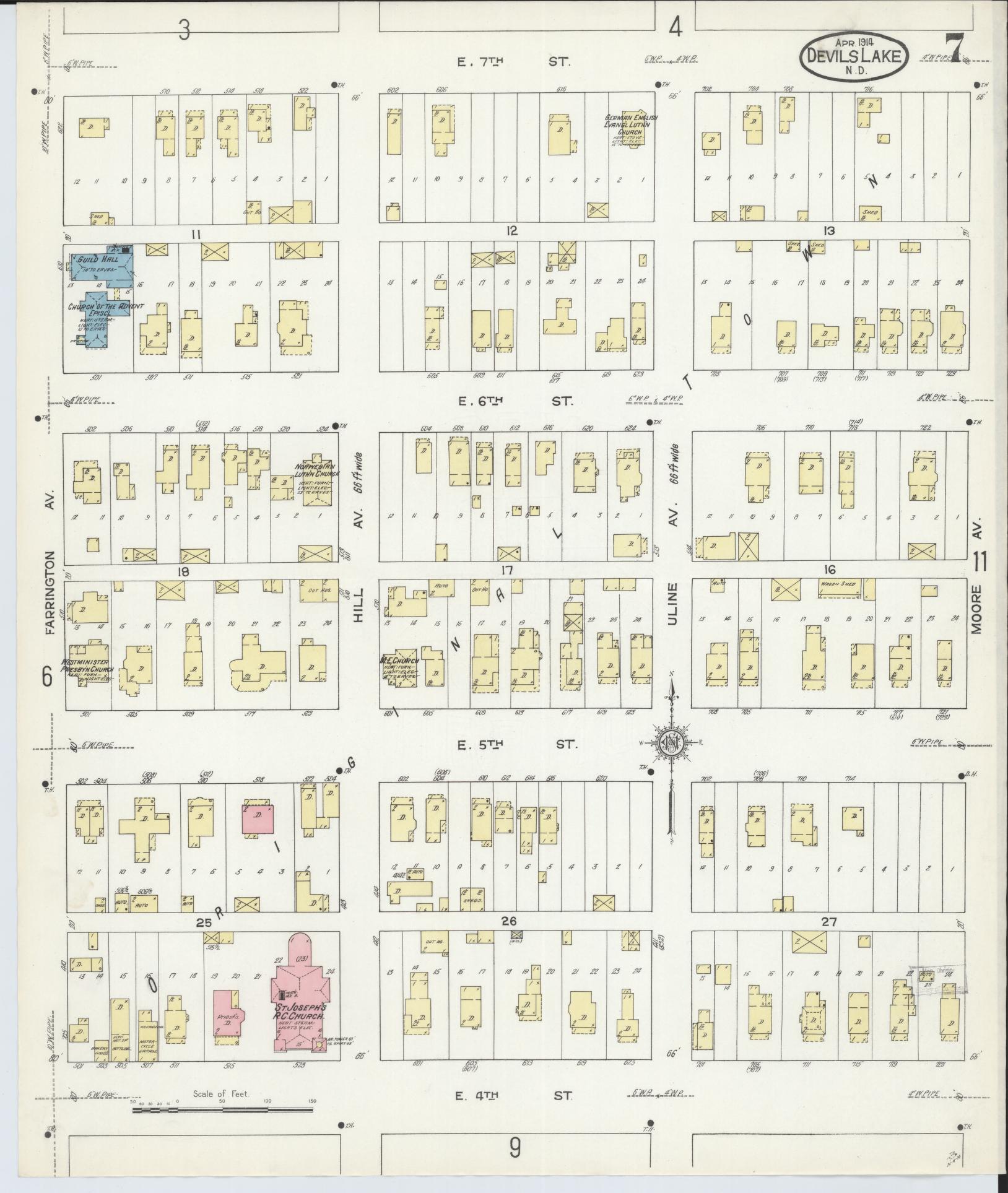 Sanborn Fire Insurance Map from Devils Lake, Ramsey County, North Dakota (1914), Sheet #0007 - Historic Sanborn Fire Insurance Map Print, vintage old map wall art, antique decor, genealogy gift, North Dakota North Dakota map