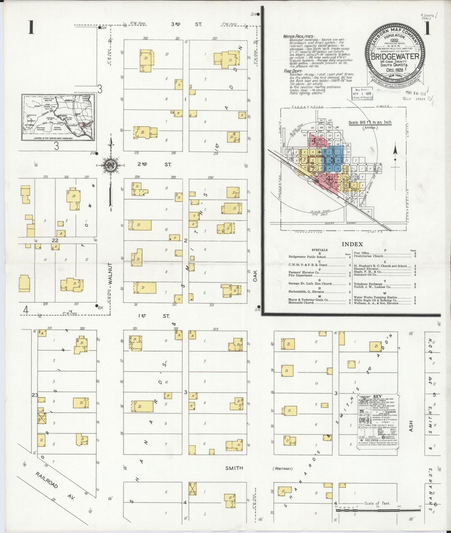 Sanborn Fire Insurance Map from Bridgewater, McCook County, South Dakota. (1928) – Historic Sanborn Fire Insurance Map Print