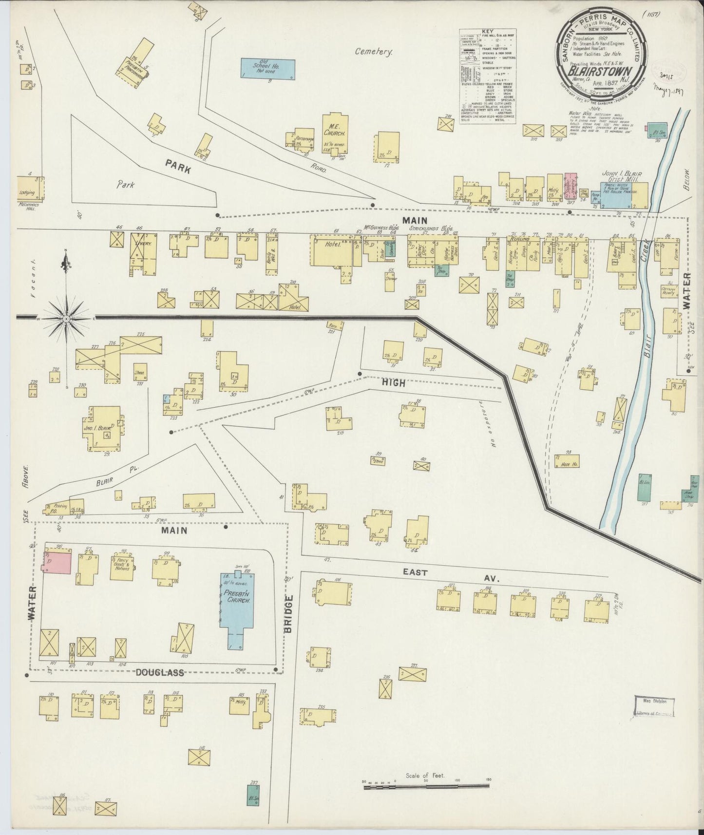 Sanborn Fire Insurance Map from Blairstown, Warren County, New Jersey. (1897) – Historic Sanborn Fire Insurance Map Print