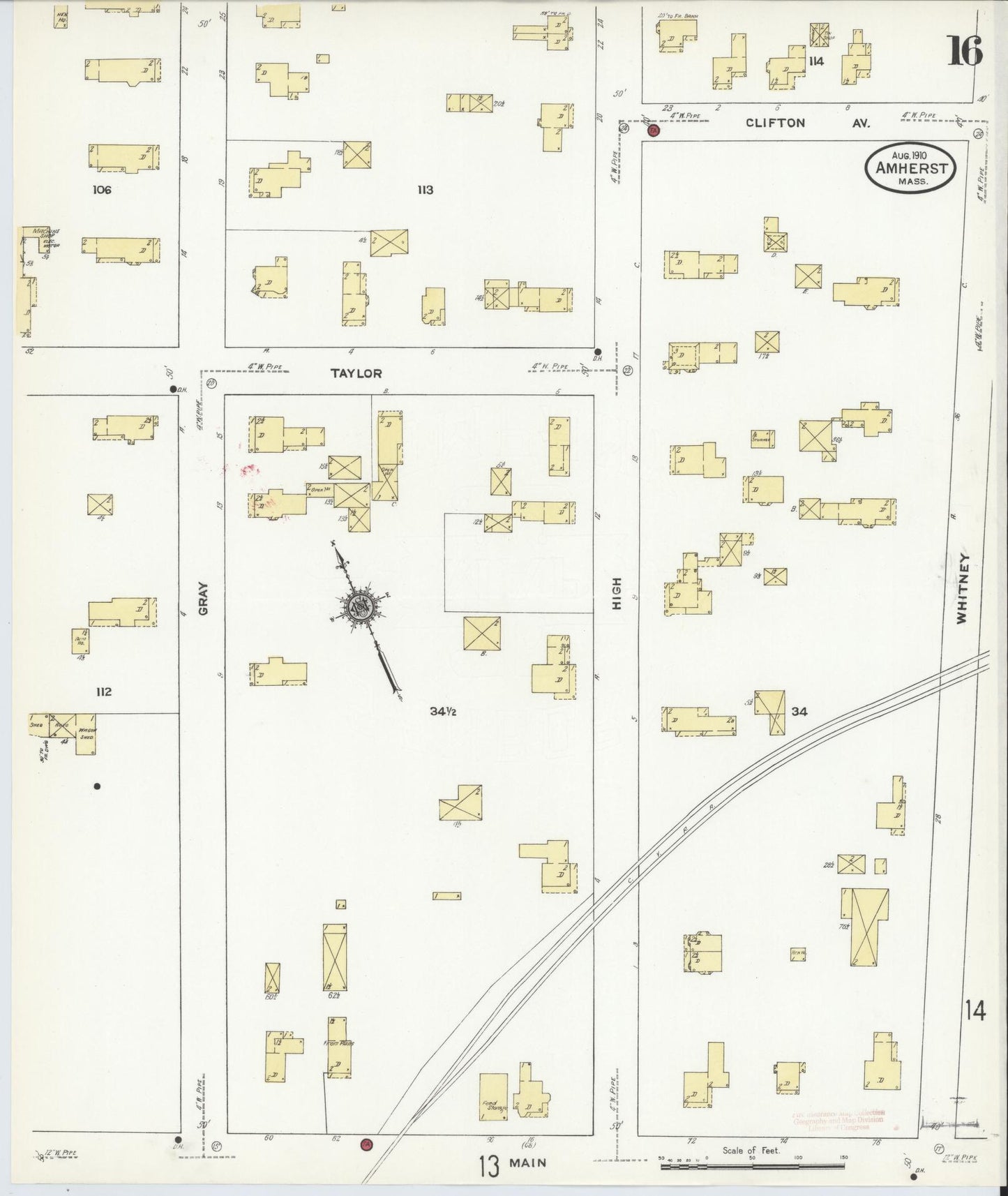 Sanborn Fire Insurance Map from Amherst, Hampshire County, Massachusetts (1910), Sheet #0016 - Complete Map Set gallery image, historic Sanborn map, vintage wall art, Massachusetts Massachusetts
