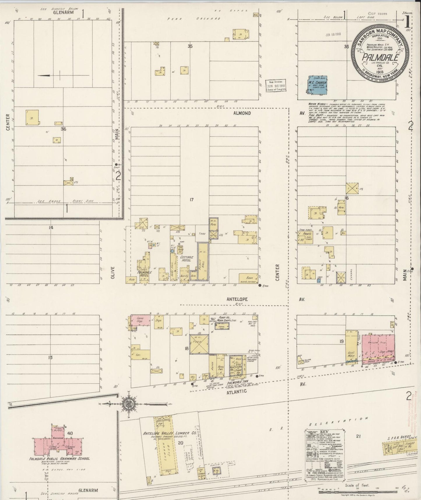 Sanborn Fire Insurance Map from Palmdale, Los Angeles County, California (1918), Sheet #0001 - Complete Map Set gallery image, historic Sanborn map, vintage wall art, California California