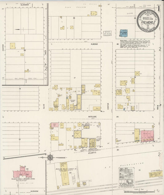 Sanborn Fire Insurance Map from Palmdale, Los Angeles County, California (1918), Sheet #0001 - Complete Map Set gallery image, historic Sanborn map, vintage wall art, California California