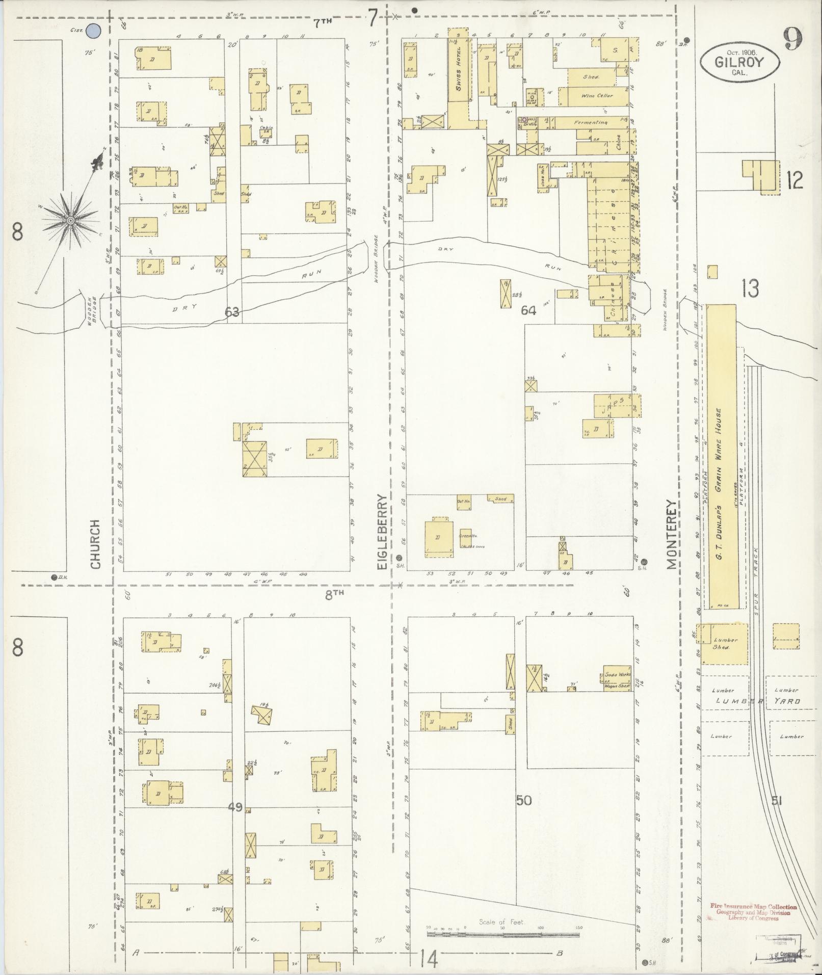 Sanborn Fire Insurance Map from Gilroy, Santa Clara County, California (1906), Sheet #0009 - Historic Sanborn Fire Insurance Map Print, vintage old map wall art, antique decor, genealogy gift, California California map