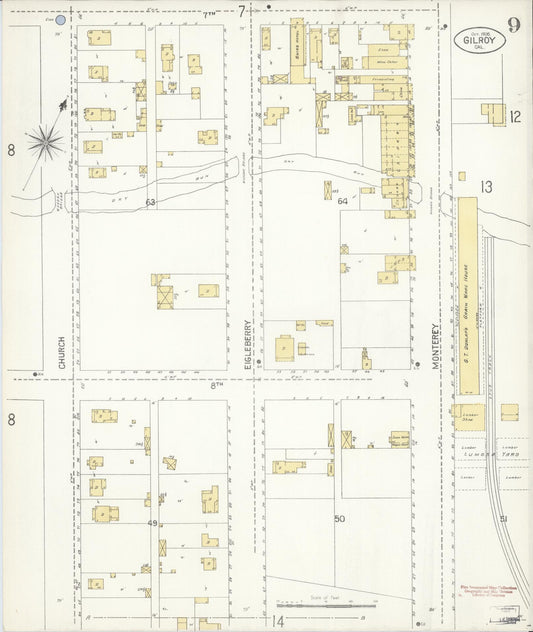 Sanborn Fire Insurance Map from Gilroy, Santa Clara County, California (1906), Sheet #0009 - Historic Sanborn Fire Insurance Map Print, vintage old map wall art, antique decor, genealogy gift, California California map