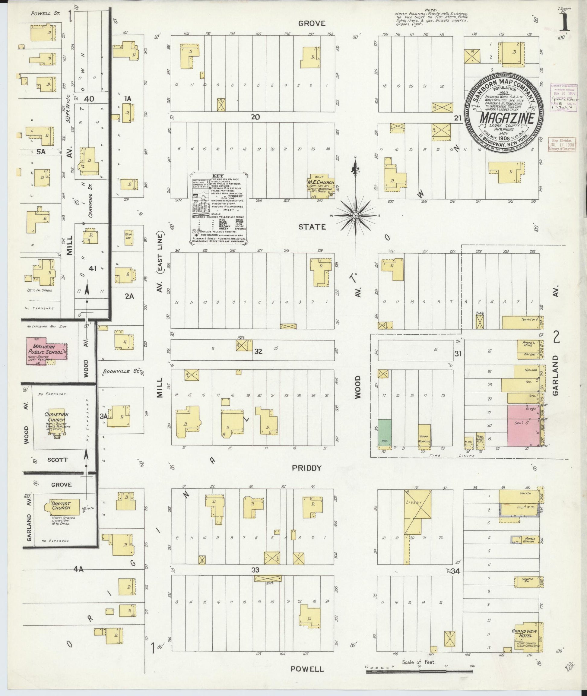 Sanborn Fire Insurance Map from Magazine, Logan County, Arkansas (1908), Sheet #0001 - Complete Map Set gallery image, historic Sanborn map, vintage wall art, Arkansas Arkansas