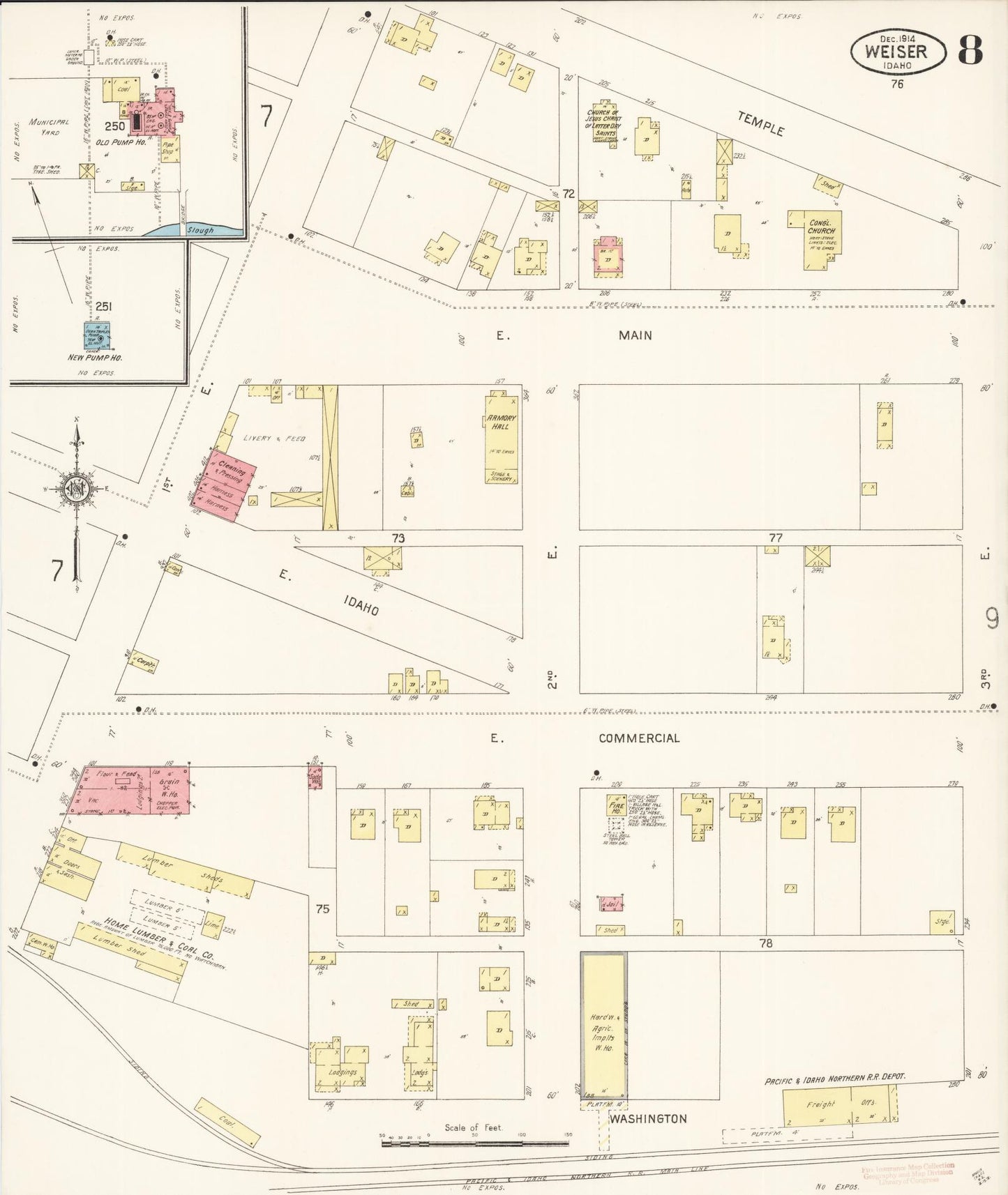 Sanborn Fire Insurance Map from Weiser, Washington County, Idaho (1914), Sheet #0008 - Historic Sanborn Fire Insurance Map Print, vintage old map wall art, antique decor, genealogy gift, Idaho Idaho map