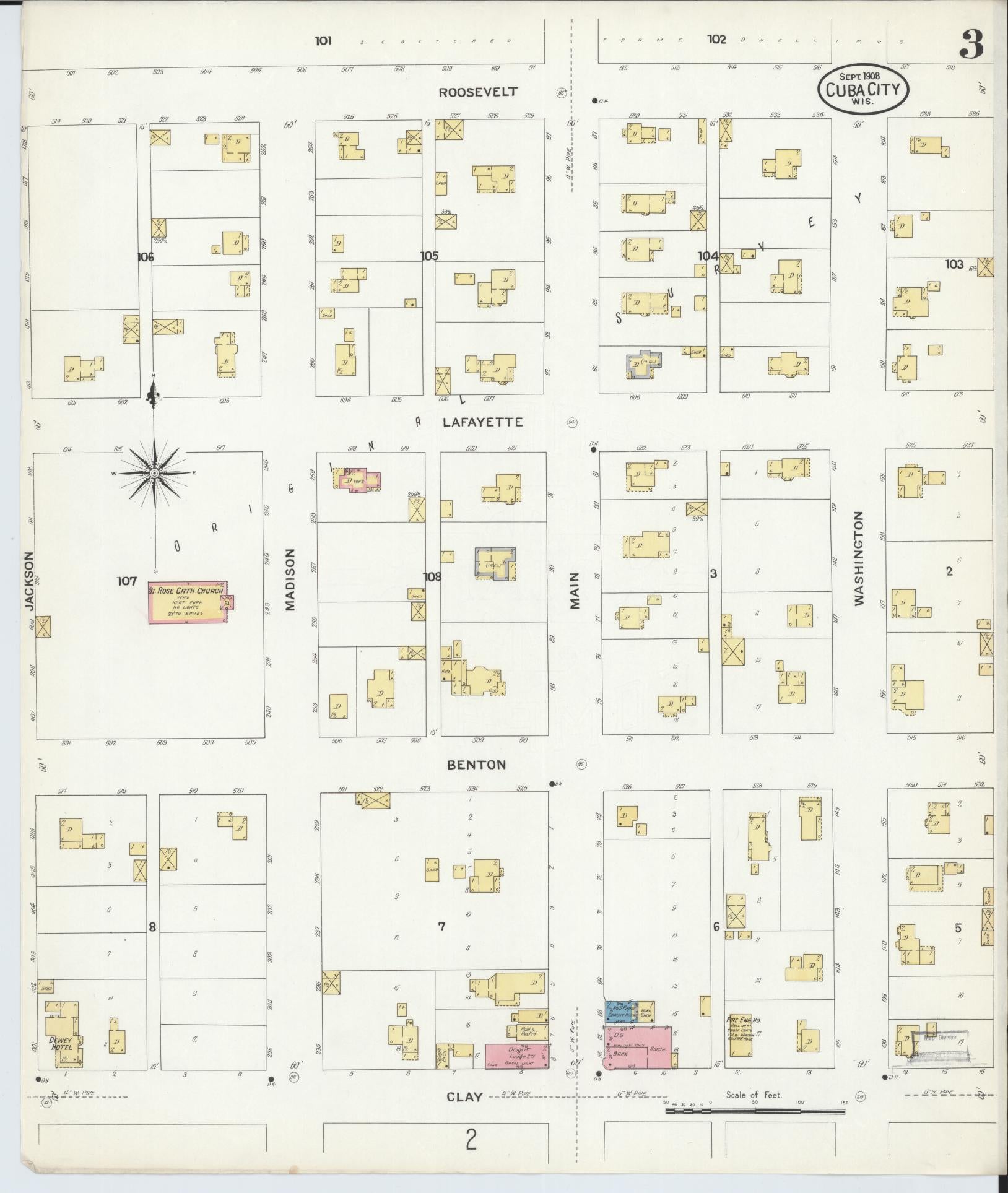 Sanborn Fire Insurance Map from Cuba City, Grant County, Wisconsin (1908), Sheet #0003 - Historic Sanborn Fire Insurance Map Print, vintage old map wall art, antique decor, genealogy gift, Wisconsin Wisconsin map