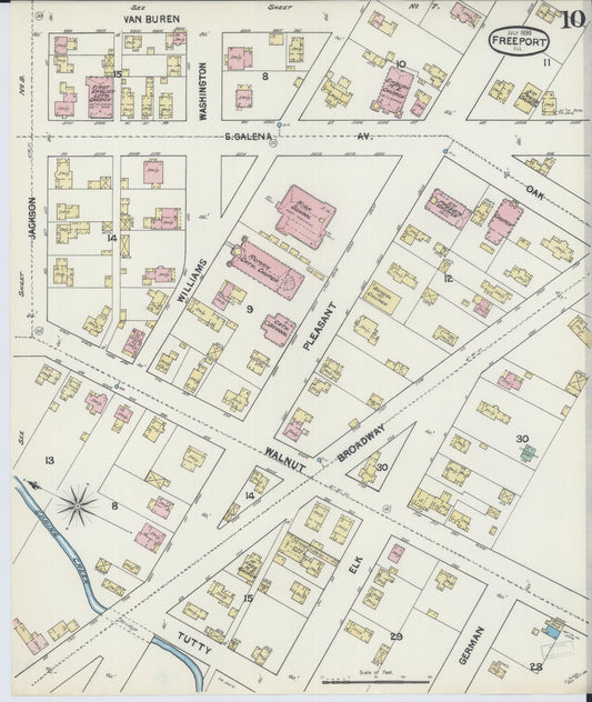 Sanborn Fire Insurance Map from Freeport, Stephenson County, Illinois (1890), Sheet #0010 - Historic Sanborn Fire Insurance Map Print, vintage old map wall art, antique decor, genealogy gift, Illinois Illinois map