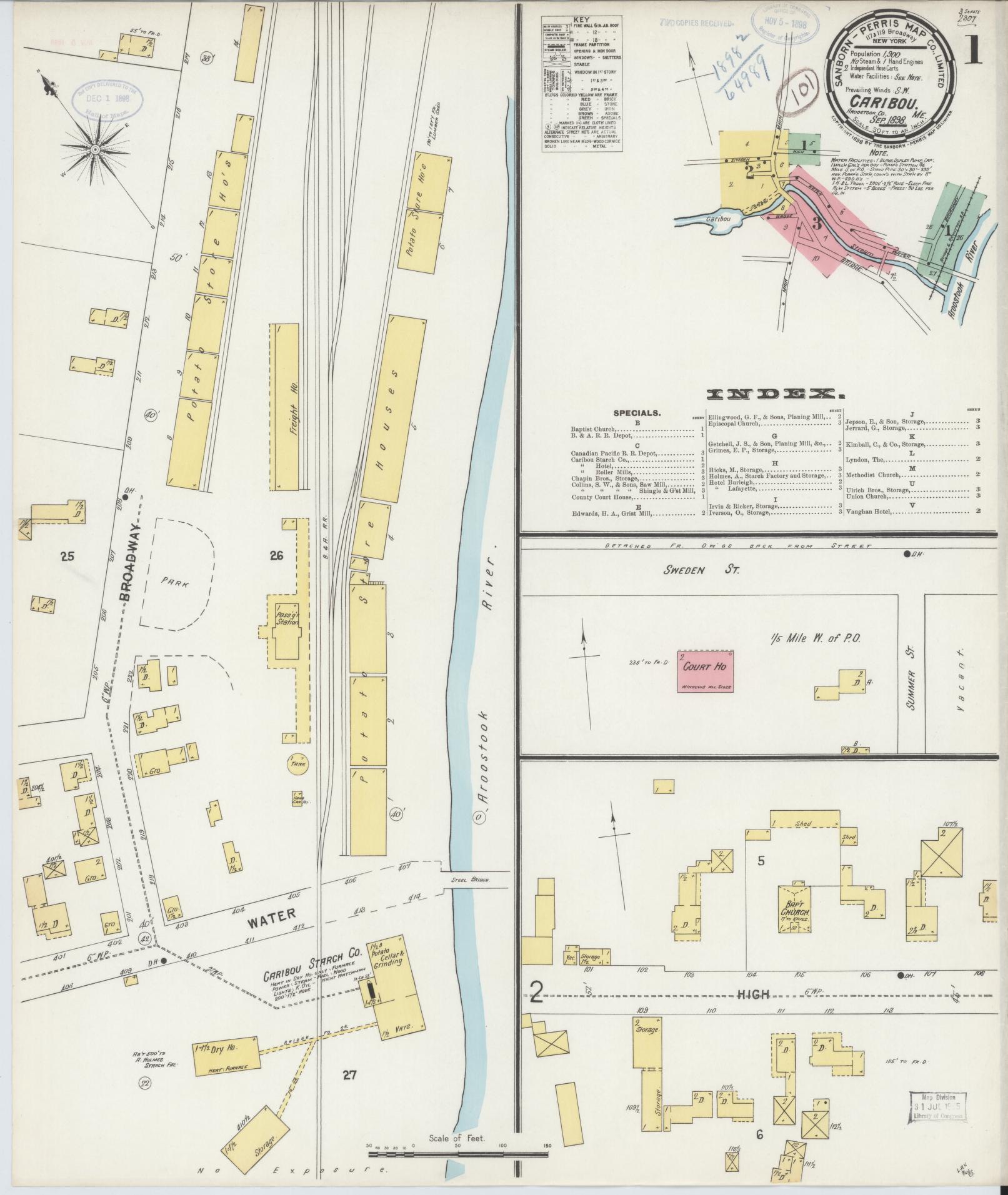 Sanborn Fire Insurance Map from Caribou, Aroostook County, Maine. (1898) – Historic Sanborn Fire Insurance Map Print