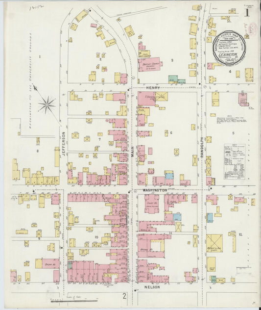 Sanborn Fire Insurance Map from Lexington, Independent Cities, Virginia (1897), Sheet #0001 - Complete Map Set gallery image, historic Sanborn map, vintage wall art, Virginia Virginia