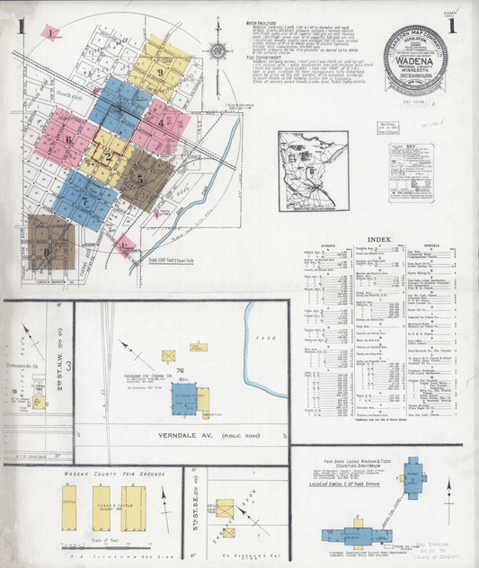 Sanborn Fire Insurance Map from Wadena, Wadena County, Minnesota (1924), Sheet #0001 - Historic Sanborn Fire Insurance Map Print, vintage old map wall art, antique decor, genealogy gift, Minnesota Minnesota map