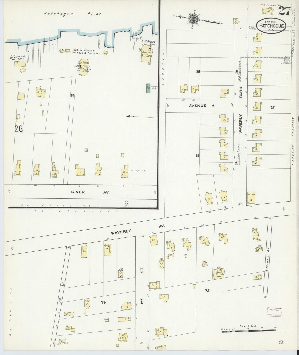 Sanborn Fire Insurance Map from Patchogue, Suffolk County, New York (1910), Sheet #0027 - Complete Map Set gallery image, historic Sanborn map, vintage wall art, New York New York