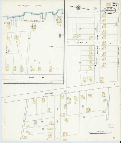 Sanborn Fire Insurance Map from Patchogue, Suffolk County, New York (1910), Sheet #0027 - Complete Map Set gallery image, historic Sanborn map, vintage wall art, New York New York