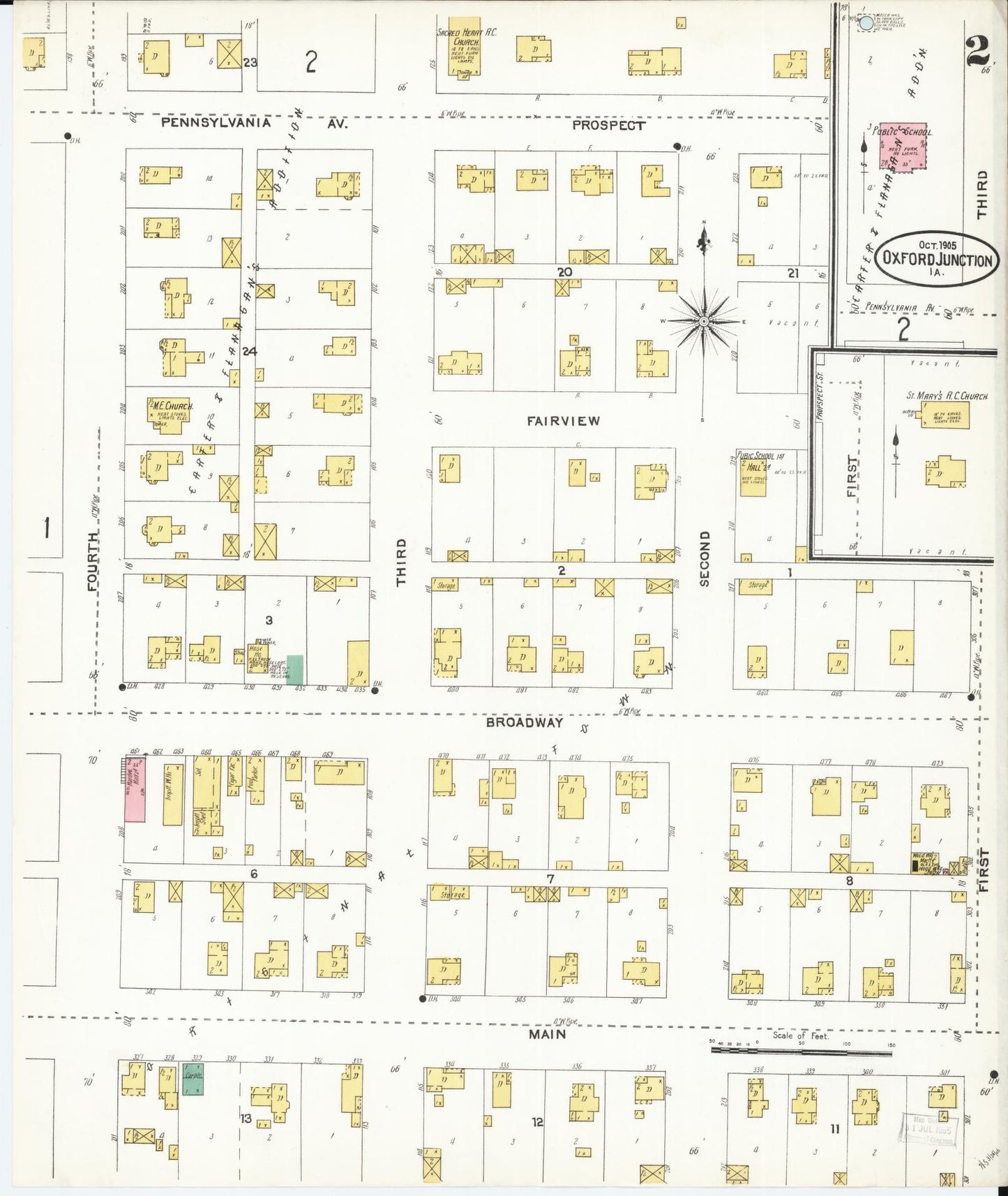 Sanborn Fire Insurance Map from Oxford Junction, Jones County, Iowa (1905), Sheet #0002 - Historic Sanborn Fire Insurance Map Print, vintage old map wall art