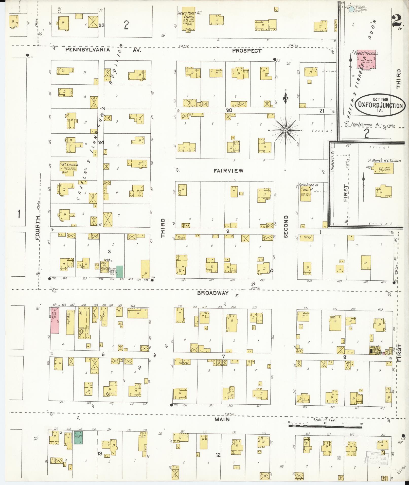 Sanborn Fire Insurance Map from Oxford Junction, Jones County, Iowa (1905), Sheet #0002 - Historic Sanborn Fire Insurance Map Print, vintage old map wall art