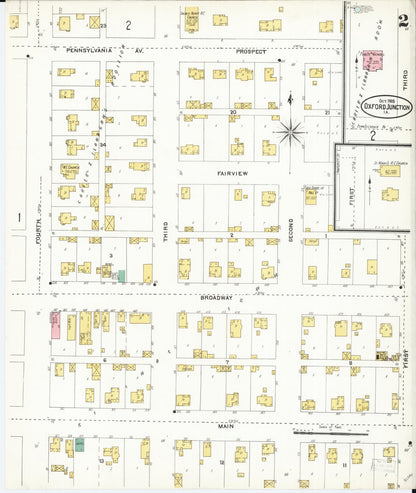 Sanborn Fire Insurance Map from Oxford Junction, Jones County, Iowa (1905), Sheet #0002 - Historic Sanborn Fire Insurance Map Print, vintage old map wall art