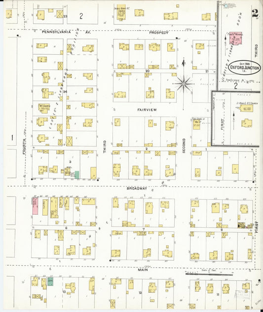 Sanborn Fire Insurance Map from Oxford Junction, Jones County, Iowa (1905), Sheet #0002 - Historic Sanborn Fire Insurance Map Print, vintage old map wall art