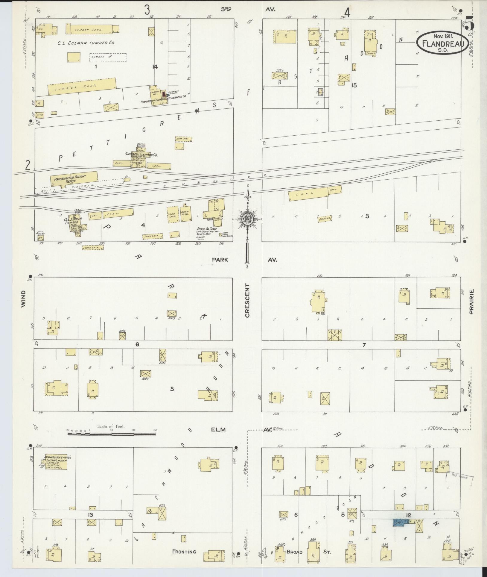 Sanborn Fire Insurance Map from Flandreau, Moody County, South Dakota (1911), Sheet #0005 - Historic Sanborn Fire Insurance Map Print, vintage old map wall art, antique decor, genealogy gift, South Dakota South Dakota map