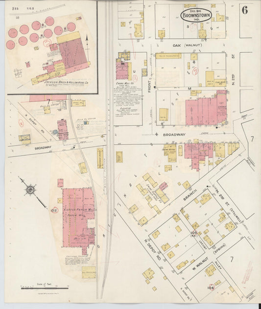 Sanborn Fire Insurance Map from Brownstown, Jackson County, Indiana (1933), Sheet #0006 - Historic Sanborn Fire Insurance Map Print, vintage old map wall art, antique decor, genealogy gift, Indiana Indiana map