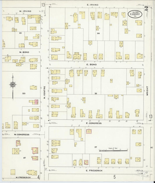 Sanborn Fire Insurance Map from Corry, Erie County, Pennsylvania (1909), Sheet #0002 - Historic Sanborn Fire Insurance Map Print, vintage old map wall art, antique decor, genealogy gift, Pennsylvania Pennsylvania map