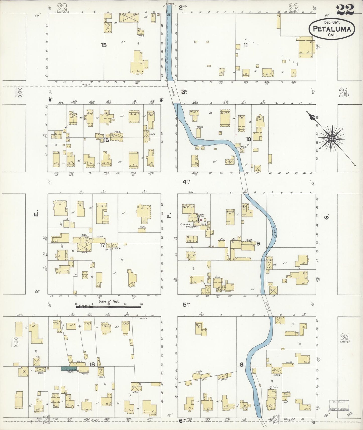 Sanborn Fire Insurance Map from Petaluma, Sonoma County, California (1894), Sheet #0022 - Complete Map Set gallery image, historic Sanborn map, vintage wall art, California California