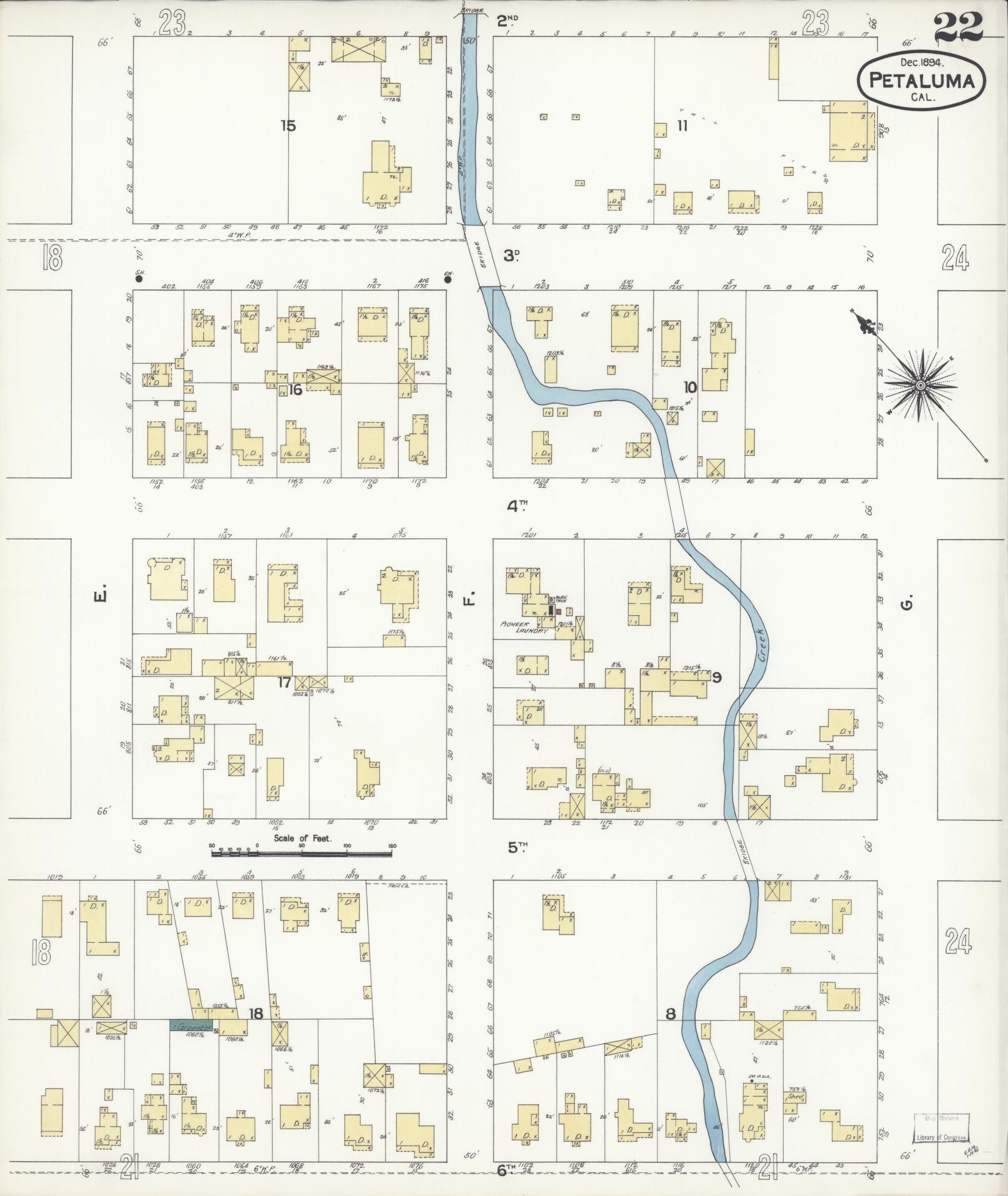 Sanborn Fire Insurance Map from Petaluma, Sonoma County, California (1894), Sheet #0022 - Complete Map Set gallery image, historic Sanborn map, vintage wall art, California California