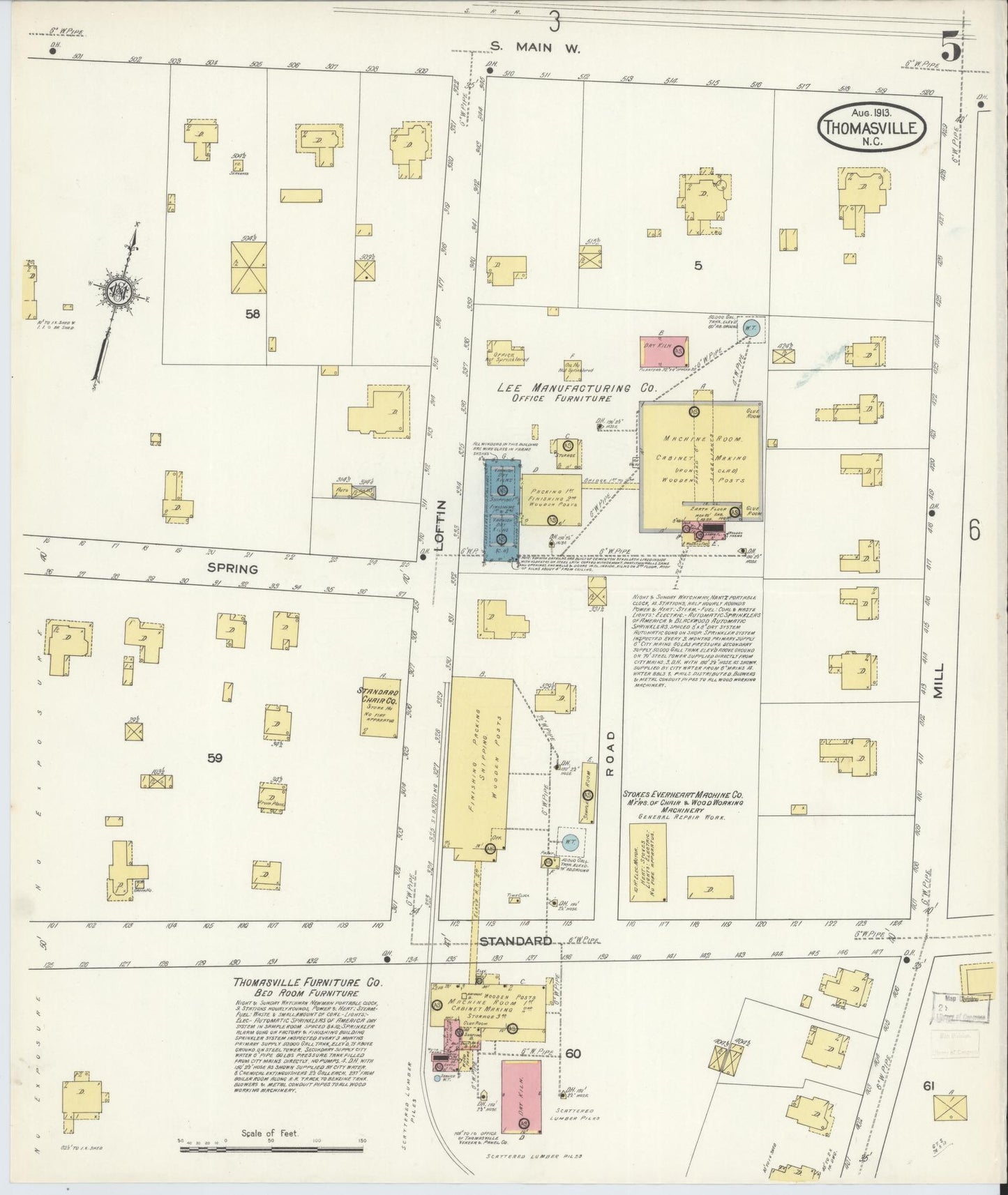 Sanborn Fire Insurance Map from Thomasville, Davidson County, North Carolina (1913), Sheet #0005 - Complete Map Set gallery image, historic Sanborn map, vintage wall art, North Carolina North Carolina