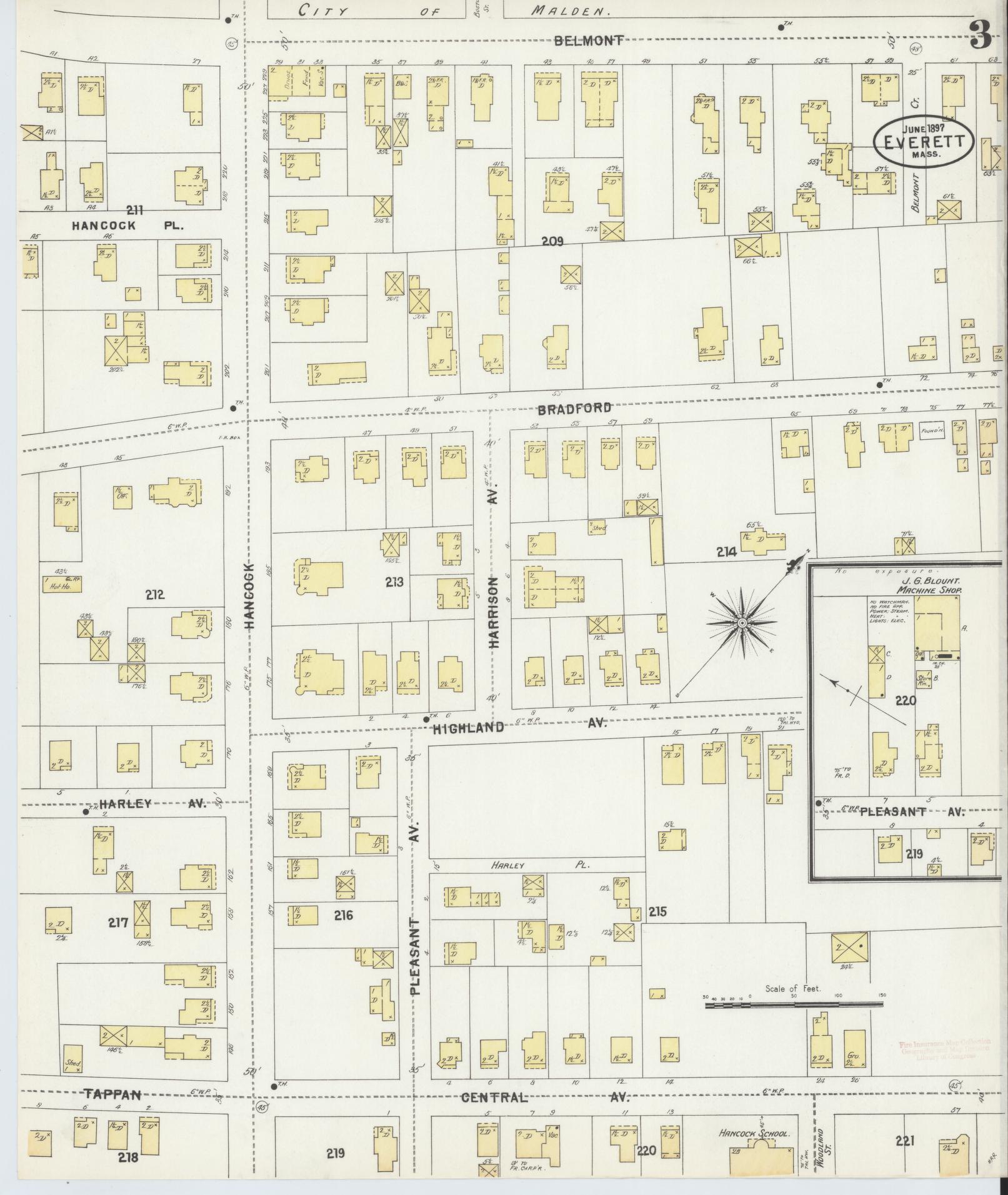 Sanborn Fire Insurance Map from Everett, Middlesex County, Massachusetts (1897), Sheet #0003 - Historic Sanborn Fire Insurance Map Print, vintage old map wall art, antique decor, genealogy gift, Massachusetts Massachusetts map