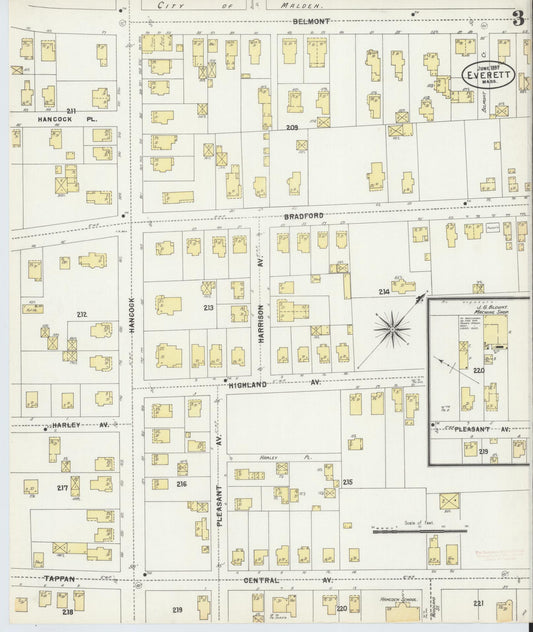 Sanborn Fire Insurance Map from Everett, Middlesex County, Massachusetts (1897), Sheet #0003 - Historic Sanborn Fire Insurance Map Print, vintage old map wall art, antique decor, genealogy gift, Massachusetts Massachusetts map