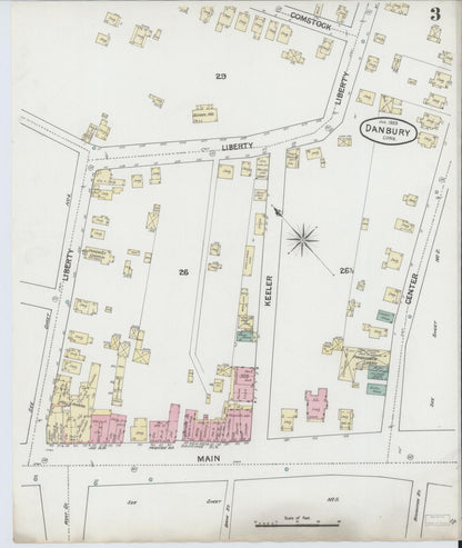 Sanborn Fire Insurance Map from Danbury, Fairfield County, Connecticut (1889), Sheet #0003 - Complete Map Set gallery image, historic Sanborn map, vintage wall art, Connecticut Connecticut